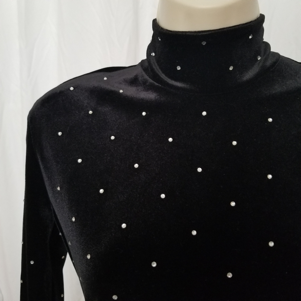 🔥H&M Soft Black Velour Rhinestone Top Long Sleeve Back Zip Size Small Velour - Picture 5 of 8